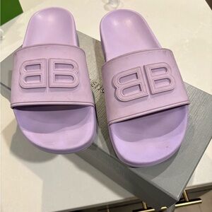 Balenciaga Lilac BB Logo Slide Sandals